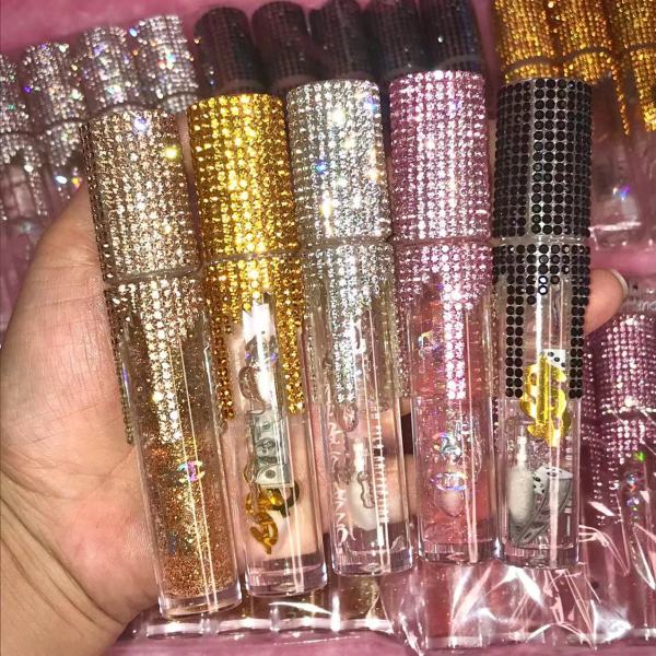 Wholesale Private Label Lip Gloss Glitter Shining Diamond Tube Nude Lipstick Lip Oil Rhinestone Clear Lip gloss Vendor
