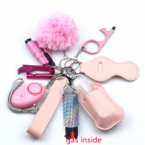 11pcs Self-Defence Keychain Set Rhinestone Pepper Spray Gas Multi Use Keyring Alarm Self Rescue in Danger Jewelry Set for Her