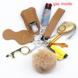 11pcs Self-Defence Keychain Set Rhinestone Pepper Spray Gas Multi Use Keyring Alarm Self Rescue in Danger Jewelry Set for Her