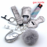 11pcs Self-Defence Keychain Set Rhinestone Pepper Spray Gas Multi Use Keyring Alarm Self Rescue in Danger Jewelry Set for Her