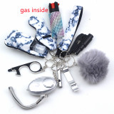 11pcs Self-Defence Keychain Set Rhinestone Pepper Spray Gas Multi Use Keyring Alarm Self Rescue in Danger Jewelry Set for Her