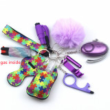 11pcs Self-Defence Keychain Set Rhinestone Pepper Spray Gas Multi Use Keyring Alarm Self Rescue in Danger Jewelry Set for Her