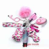 11pcs Self-Defence Keychain Set Rhinestone Pepper Spray Gas Multi Use Keyring Alarm Self Rescue in Danger Jewelry Set for Her