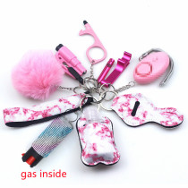 11pcs Self-Defence Keychain Set Rhinestone Pepper Spray Gas Multi Use Keyring Alarm Self Rescue in Danger Jewelry Set for Her