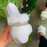 Summer Luxury Women Slippers Furry Upper Crystal Platform Heel Solid Color Outdoor Beach Slides Sexy Comfor Sandals Ladies Shoes