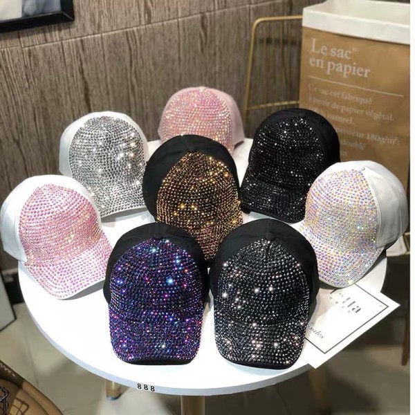 Women Studded Rhinestone Crystals Adjustable Baseball Cap  Sparkle Bling Sun Hat