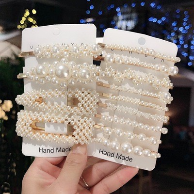 2021 Handmade Pearls Hair Clips Pins for Women Fashion Geometric Flower Barrettes Headwear Girls Sweet Hairpins Hair Accessories