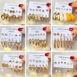 Metal Circle Earring Pearl Hoop Earrings Set Boho Earring Set for Women Girls Shiny Gold Leaf Tiered Pear