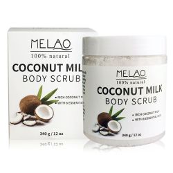 MELAO 340g/12oz 100% Natural Arabica Coconut Milk Body Scrub with Dead Sea Salt, Almond Oil and Vitamin E
