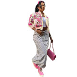 Varsity New Popular Jacket for Women Fitness Letter Printed Button Up Crop Jacket 2023 Autumn High Street Casual Baseball Coats