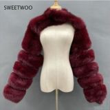 Fashion Winter High Quality Short Faux Fox Fur Coat Women 2021 Vintage Long Sleeve Warm Mink Slim Jackets Furry Coat Femme Top