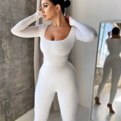WJFZQM Basic Tracksuit Fitness 2piece Setfemale Fashion Autumn Crop top Leggings Matching set Female Casual Simple Activity Wear