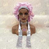 Free Sample Custom Logo Parents And Kids Double Layered Glitter Diamond Bonnets And Satin Hair Wraps