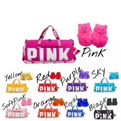 wholesale kids teddy bear slippers plush and pink bag set for women girls kids free shipping