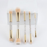Wholesale Custom Private Label Gold Synthetic Vegan 5pcs Glitter Bling Double End Makeup Brush Set