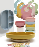 Melikey Factory Organic Silicone Baby Bibs Spoon Bowl Customized Set Waterproof Wholesale Feeding