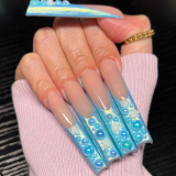 Wuyue New Custom Design Luxury Personality Long Coffin Oval Finger Nails Full Cover Artificial Art Press On Acrylic Nails Tips