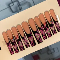 Wuyue New Custom Design Luxury Personality Long Coffin Oval Finger Nails Full Cover Artificial Art Press On Acrylic Nails Tips