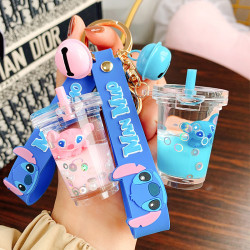 2022  Bubble Tea Cartoon oil into Quicksand Floating Liquid Keychain Car Key Pendant Promotional Cheap Gifts