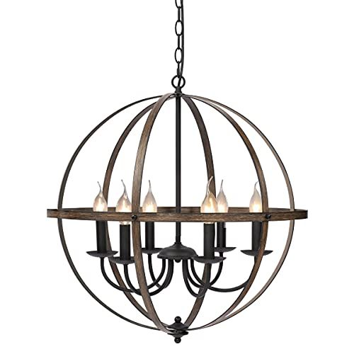 KINGSO Pulley Pendant Light Rustic Metal Chandelier 6 Light ...