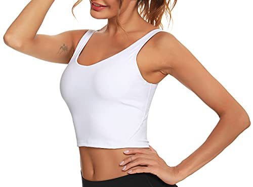 Womens Racerback Sports Bras Longline Crop Tops Built in Bra Yoga Workout Tank Top Seamless Padded