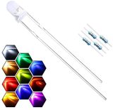 100pcs 5mm 395-400nm UV Ultraviolet LED Light Emitting Diode Clear Round Lens 29mm Long Lead (DC 3V) LEDs Lights +100pcs Resistors (for DC 6-12V) Included,Bright Bulb Lamps