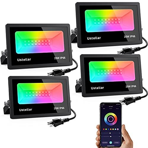 Ustellar 2 Pack 60W RGB LED Flood Lights Outdoor Color Changing Floodlight Exterior IP66 Waterproof Uplighting Landscape Wall Washer Led Party Garden Yard Halloween Christmas Spot Light Stage Lighting 