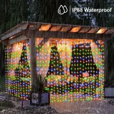 1pc 300 LEDs Solar Curtain Light, Rubber-insulated Wire, Outdoor Remote Control Light, 8 Lighting Modes Fairy Lights IP68 Waterproof Copper Wire Lights Christmas Party Wedding Home Bedroom Garden Wall Decor