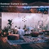 1pc 300 LEDs Solar Curtain Light, Rubber-insulated Wire, Outdoor Remote Control Light, 8 Lighting Modes Fairy Lights IP68 Waterproof Copper Wire Lights Christmas Party Wedding Home Bedroom Garden Wall Decor
