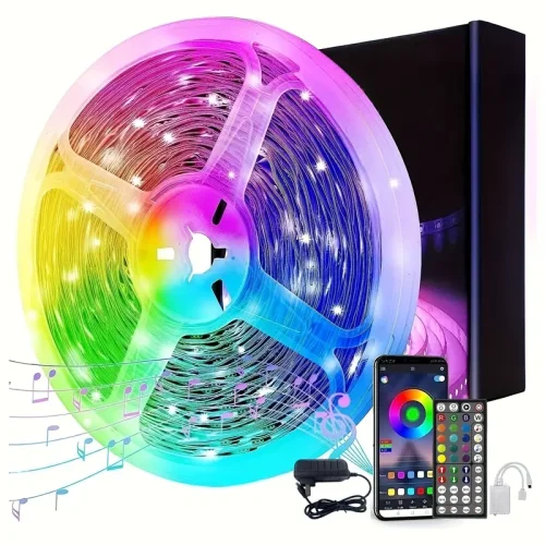 60m/200ft Smart LED Strip Light (2 Rolls Of 30m/100ft), RGB Strip Light Synchronized With Music, 44-key Remote Control LED Light, Used For Bedroom, Christmas Light Decoration (multi-color, 100ft), Deck, Balcony, Roof, Garden, Swimming Pool