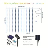 1pc 300 LEDs Solar Curtain Light, Rubber-insulated Wire, Outdoor Remote Control Light, 8 Lighting Modes Fairy Lights IP68 Waterproof Copper Wire Lights Christmas Party Wedding Home Bedroom Garden Wall Decor