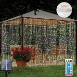1pc 300 LEDs Solar Curtain Light, Rubber-insulated Wire, Outdoor Remote Control Light, 8 Lighting Modes Fairy Lights IP68 Waterproof Copper Wire Lights Christmas Party Wedding Home Bedroom Garden Wall Decor