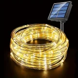 1 Pack Solar Rope String Light 39.4ft 100L 8 Modes Waterproof Outdoor LED Copper Wire Lights For Garden Decor Lamp Wedding Party Tree Xmas Halloween Holiday Decoration Lighting (Warm White/Multicolor)