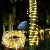 1 Pack Solar Rope String Light 39.4ft 100L 8 Modes Waterproof Outdoor LED Copper Wire Lights For Garden Decor Lamp Wedding Party Tree Xmas Halloween Holiday Decoration Lighting (Warm White/Multicolor)