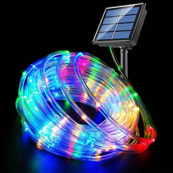 1 Pack Solar Rope String Light 39.4ft 100L 8 Modes Waterproof Outdoor LED Copper Wire Lights For Garden Decor Lamp Wedding Party Tree Xmas Halloween Holiday Decoration Lighting (Warm White/Multicolor)