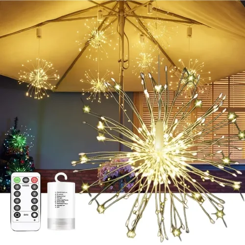 2pack Fireworks Lights, LED Copper Wire Starburst String Lights, 8 Modes Battery Operated Fairy Lights With Remote, Wedding Christmas Decoration, Hanging Lights For Party, Patio, Garden Decor (Warm White, Colorful, White)