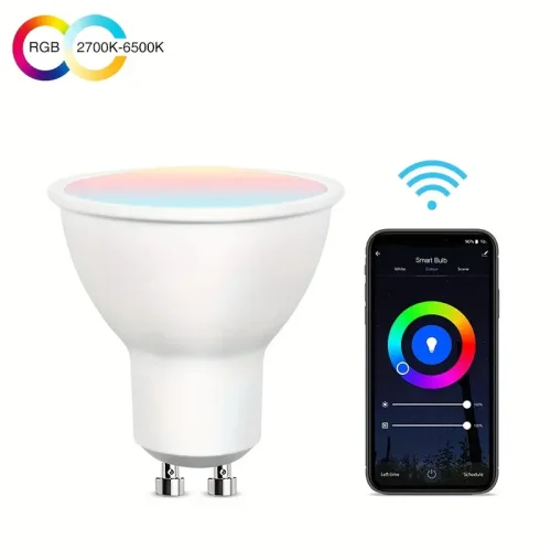 1pc GU10 Smart Spot Light Bulb, Compatible With Alexa, Google Home, Smart Life APP 5W WiFi LED Track Light Bulbs, RGBCW Color Changing, No Hub Required
