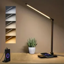 1pc LED Desk Lamp With Wireless Charger, Dimmable LED Table Lamp With Wireless Charger / USB Charging Port / Color Temperature Selectable, Foldable, Black, 7W, Come With 5ft Cable Wires