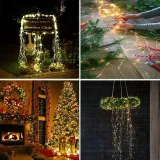 1pc 10 Strands 200 LED Solar Powered Twinkle Firefly Bunch Lights, Waterproof 8 Lighting Modes String Lights ,Decorative Vine Solar Lights For Outdoor Garden Christmas Tree, Christmas & Halloween Decorations