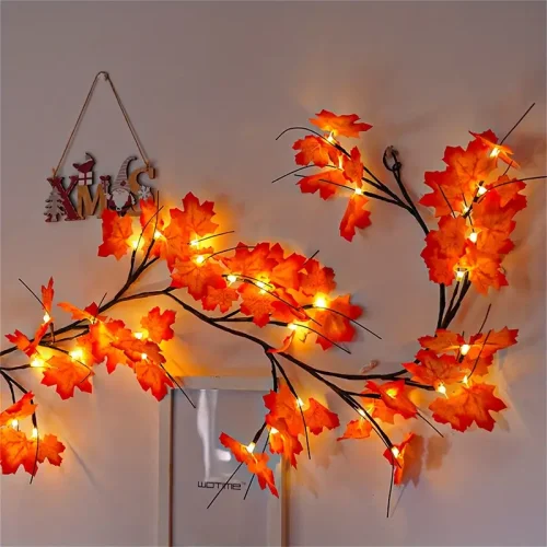 1pc Enchanted Willow Vine Lights For Home Decor, Christmas Decorations Flexible DIY Indoor Artificial Plants Tree Branches, 48 LEDs 1.7m/5.58ft Maple Leaf Willow Vine Lights For Walls Bedroom Living Room Decor Halloween Thanksgiving