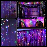 1pc LED Solar String Lights, 4m/13ft 96LEDs Waterproof Curtain Lights, Fairy String Lights Christmas Lights For Bedroom Patio Yard Garden Wedding Party, Christmas & Halloween Decorations