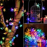 1pc 16.4FT/5M 20LED Solar LED Cherry Blossoms Fairy Lights String, Waterproof Outdoor Lamp For Christmas Holiday Party Decoration (Included 2m Wire), Halloween & Christmas Decorations