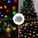 1pc 16.4FT/5M 20LED Solar LED Cherry Blossoms Fairy Lights String, Waterproof Outdoor Lamp For Christmas Holiday Party Decoration (Included 2m Wire), Halloween & Christmas Decorations