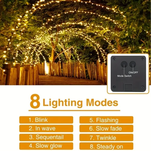 1pc Solar String Light, 100 LED Copper Wire Lights, Solar Powered Fairy Lights, Waterproof Solar Decoration Lights For Garden Yard Party Wedding Christmas, Christmas & Halloween Decorations
