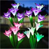 4pcs/6pcs Outdoor Solar Garden Lights With 4pcs Lily Flower Heads, Waterproof 7 Color Changing Outdoor Lights Solar Panel For Outdoor Patio Yard Garden Decoration