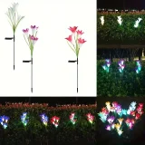 4pcs/6pcs Outdoor Solar Garden Lights With 4pcs Lily Flower Heads, Waterproof 7 Color Changing Outdoor Lights Solar Panel For Outdoor Patio Yard Garden Decoration