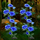 1pc/2pcs/4pcs, Solar Flowers Garden Lights Decorative, 7 Color Changing Rose Lights 5 Head Rose For Pathway Patio Yard Party Wedding Valentine's Day Outdoor Decoration