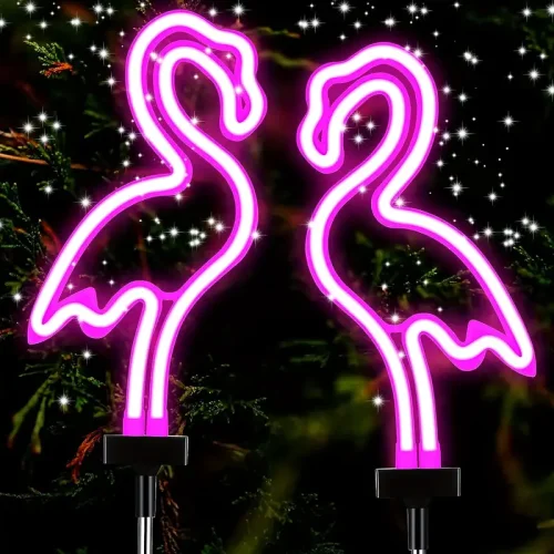 1/2pcs Flamingo Solar Lawn Lights, Outdoor Flamingo Neon Lights For Home, Yard, Lawn, Decorative Flamingo Pink Waterproof Decorative Flamingo Lights For Garden Patio Access
