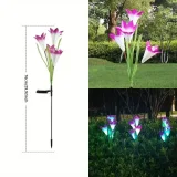 4pcs/6pcs Outdoor Solar Garden Lights With 4pcs Lily Flower Heads, Waterproof 7 Color Changing Outdoor Lights Solar Panel For Outdoor Patio Yard Garden Decoration