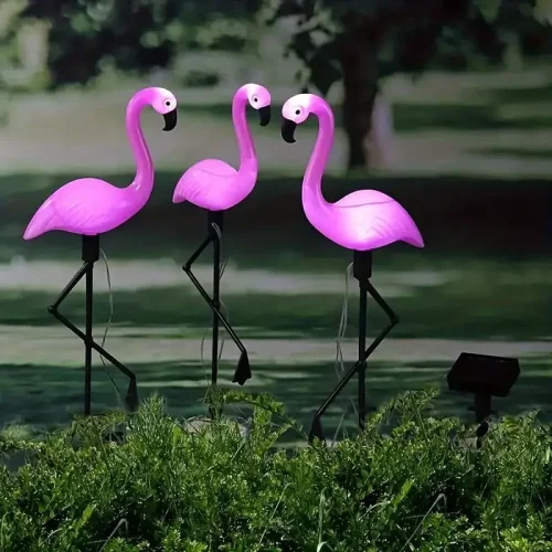 3pcs Garden Outdoor Flamingo LED Stake Lights, Solar Powered Waterproof For Garden, Lawn, Patio, Pond, Backyard Decor